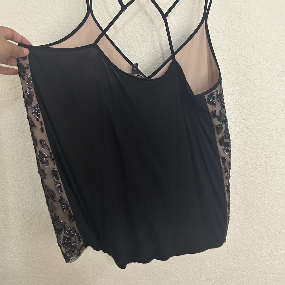 Express Black Sequin V-Neck Spaghetti Strap Camisole Tank Top Size L Glam NWT - Picture 6 of 10